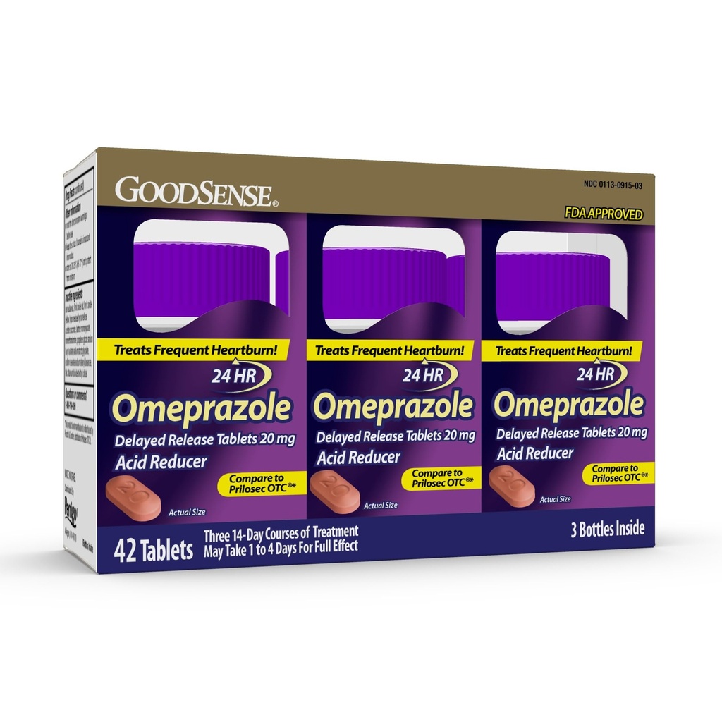GoodSense Omeprazole Delayed Release Tablets 20 mg, Stomach Acid Reducer for Frequent Heartburn Treatment, 42 Count