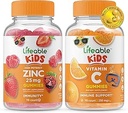 Zinc Lifeable 25mg Kids + Vitamin C Kids, Gummies Bundle - Gran Tasting, Suplemento de vitaminas, Gluten Gratis, GMO Gratis, Chewable Gummy