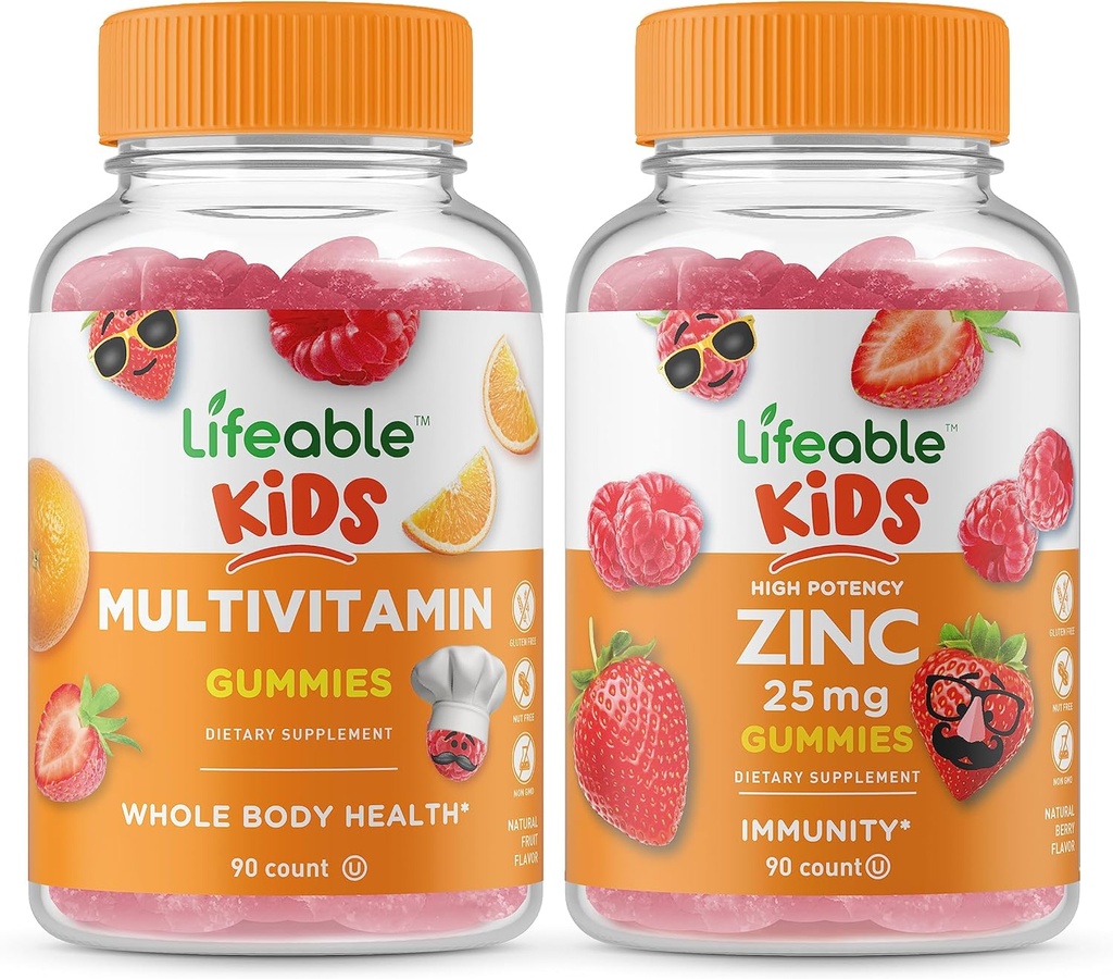 Lifeable Multivitamin Kids + Zinc 25mg Kids, Gummies Bundle - Great Tasting, Vitamin Supplement, Gluten Free, GMO Free, Chewable Gummy