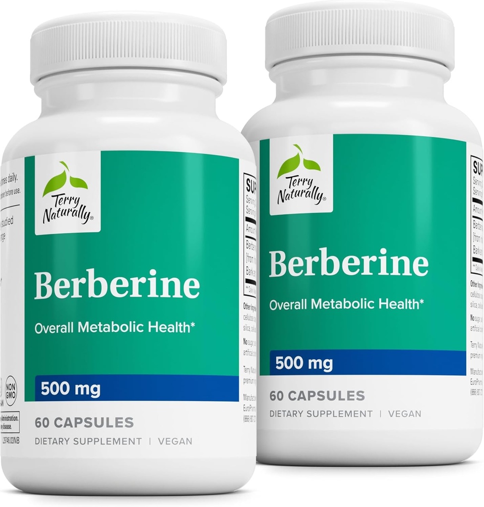 Terry Naturalmente Berberina - Suplemento dietético con bereberina - Suplemento de salud del hígado para el apoyo metabolismo - Soporte de salud conjunto para hombres y mujeres - 60 cápsulas (Pack of 2)