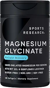 Sports Research® Magnesium Glycinate - Suports Restful Sleep & Enzymatic Processes - 160 mg Chelated Magnesium - Liquid Softgel - 120 Conde