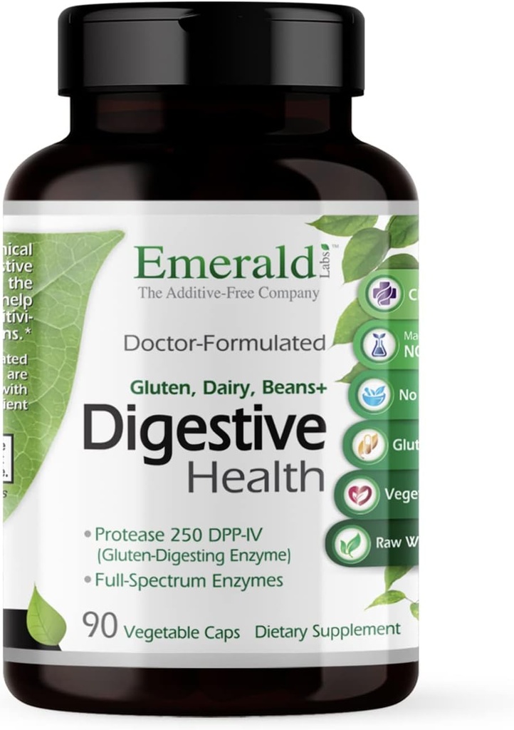 EMERALD LABS Digestive Health - Digestive Aid with Probiotics & Digestive Enzymes - Supports Gut Health &amp; Constipation - Vegetarian, Gluten-Free - 90 Vegetable Capsules (30-Day Supply)