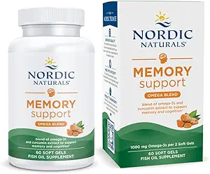 Nordic Naturals Omega Memory with Curcumin, Lemon - 60 Soft Gels - 1000 mg Omega-3 + 400 mg Optimized Curcumin - Memory, Cognition - Contains Phosphatidylcholine & Huperzine A - Non-GMO - 30 Servings