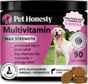 Multivitamina de perros Max Strength - 15 en 1 Vitaminas para la Salud & Corazón - Esenciales Aceite de pescado, Glucosamina, Probióticos, Aceite de pescado Omega - Multivitaminas Suplementos para la piel y la carne