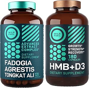 HMB Suplementos con VIT D3 y Fadogia Agrestis Complejo Muscle Power &amp; Recovery Bundle