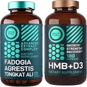 HMB Suplementos con VIT D3 y Fadogia Agrestis Complejo Muscle Power &amp; Recovery Bundle