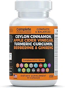 Ceylon Cinnamon Capsules con Berberine, Apple Sider Vinegar, Turmeric Curcumin, Ginseng, Zinc, Milk Thistle, Bitter Melon, Fenugreek &amp; More