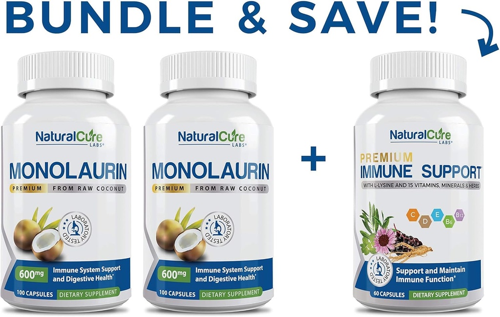 Laboratorios Naturales Monolaurin 600mg 2 Pack + Soporte Inmunitario