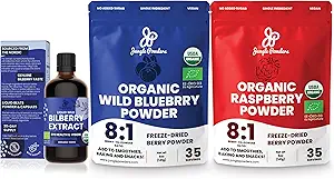 Polvos de la selva Extracto de la arándanos orgánico Polvo de arándanos USDA Organic Raspberry Powder Blueberries Raspberries Powdered Whole Berry for Baking Bilberry Supplement for Eyes