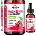 Magnesium Glycinate Liquid Drops, 1000mg Magnesium Glycinate, Citrate & Taurate con fibra, Beetroot, Vitamina B &amp; C para dormir, calma, musculo, energía & relajación, 2 Fl Oz, sabor de cereza sin azúcar
