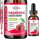Magnesium Glycinate Liquid Drops, 1000mg Magnesium Glycinate, Citrate & Taurate con fibra, Beetroot, Vitamina B &amp; C para dormir, calma, musculo, energía & relajación, 2 Fl Oz, sabor de cereza sin azúcar