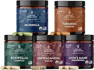 TRIBE ORGANICS Life Mastery Bundle – Organic KSM-66 Ashwagandha + Complejo Boswellia + Complejo Curcumin C3 + Organic Lions Mane + Organic Moringa