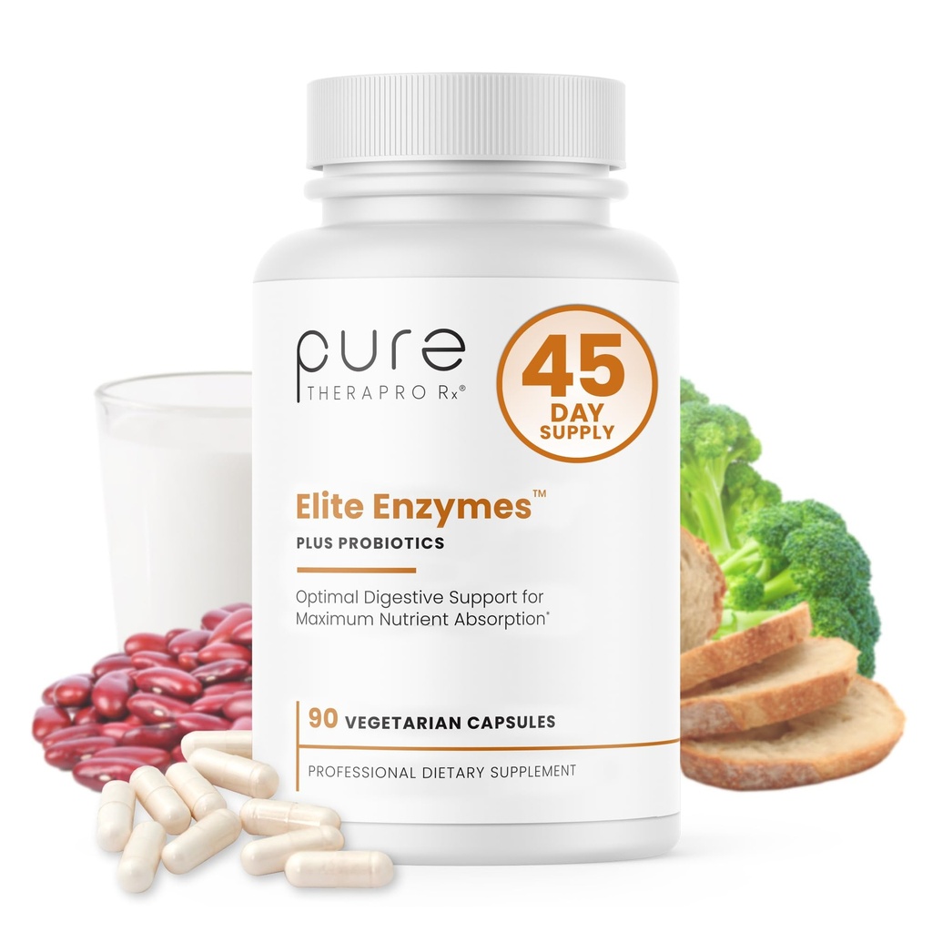 Pure Therapro Rx Elite Enzymes Extra Strength Digestive Enzymes Supplement for Women & Men, 90 Vegan Capsules