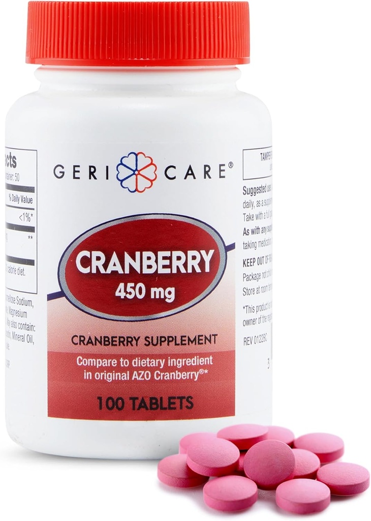High-Potency Cranberry Supplement By GeriCare- 450mg Pure Cranberry Tablets For Urinary Tract Health- Natural UTI Prevention For Men & Women- GMO, Gluten & Dairy Free Cranberry Concentrate [100 Count]