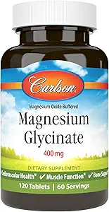 Carlson - Magnesio Glycinate, 200 mg, Absorción Superior, Salud cardíaca, Función muscular, Soporte de huesos, 120 Tabletas
