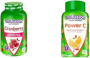 Vitafusion Cranberry Gummies for Women, 500 mg por Serving, 60ct Power C Vitamin C Gummies, Orange Flavored, 282 mg Vitamina C, 150 Condes