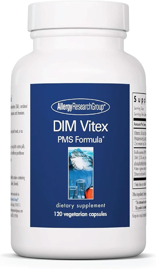 Allergy Research Group DIM Vitex Supplement - Supports Healthy Hormone Balance & Menstrual Cycle, PMS Formula, Vitamin B6, Hypoallergenic, Vegetarian Capsules, Soy-Free - 120 Conde