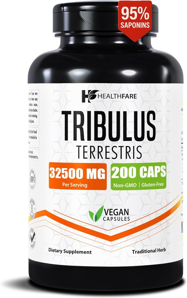 HealthFare Tribulus Terrestris for Men &amp; Women TEN 32,500mg Ultra Potency Extract TEN 95% Saponins ANTE 200 Capsules ANTE Natural Strength, Energy &amp; Stamina Silencioso No Gluten-Free, Made in USA