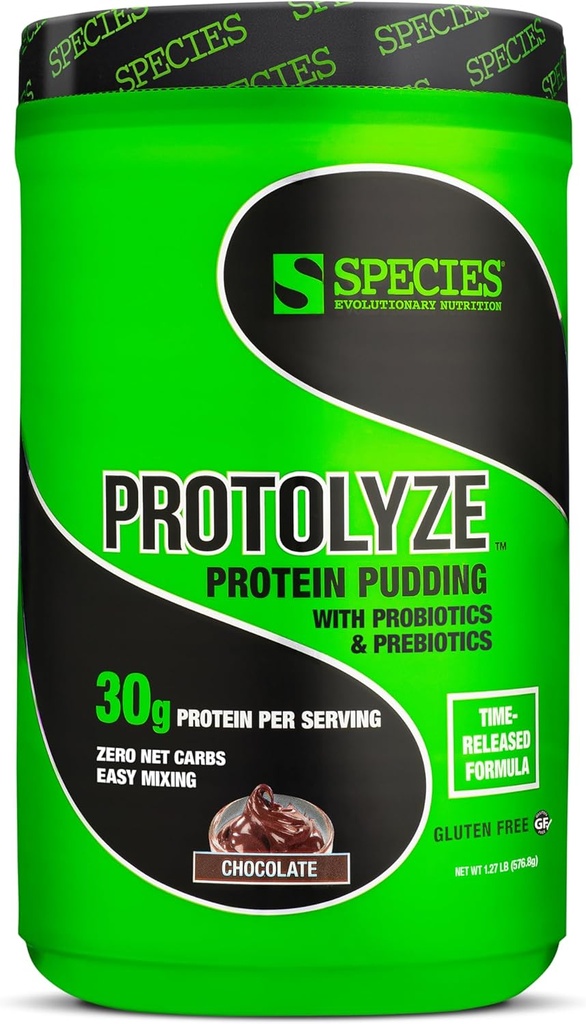 Especies Nutrición Protolyze Protein Pudding, 30 Gramos de Muscle Building Protein Powder, Baja Calorie & Carb, Zero Sugar, Chocolate