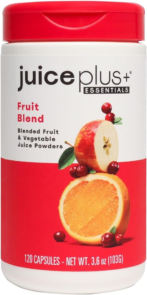 JuicePlus+ Fruit Blend: Suplemento alimenticio integral basado en plantas con Apple, Peach, Cranberry, &amp; More! - Vegan, Gluten-Free, Non-GMO, Kosher - Embalado con vitaminas de base vegetal - 1 Botella (60 Servings)