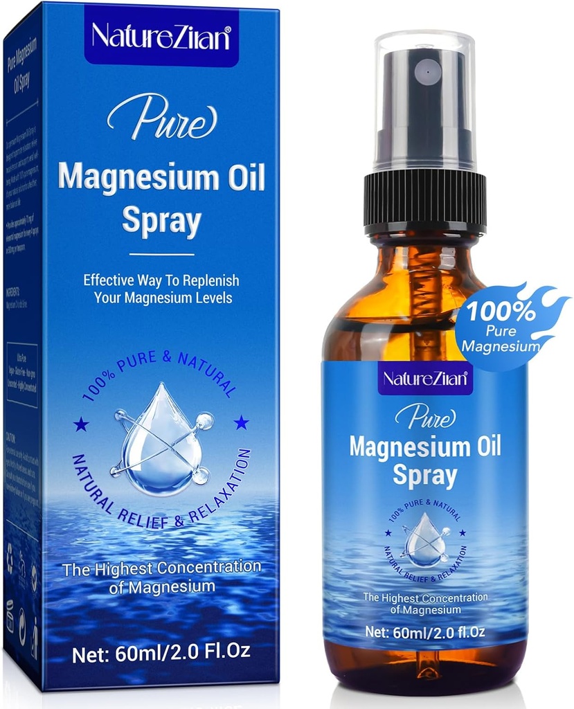 Óleo de Magnesio Espray-100% Orgánica de Magnesio Natural Espray-Nourish La Piel-Easía a Absorb y Use-Glass Botella 2 fl oz