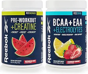 Reebok REEEnergize " REECover Bundle ← Pre-Workout + BCAA Recovery System ← Watermelon Crush " Strawberry Lemonade  durable Train " Recover Pack