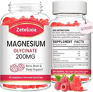 Magnesium Glycinate Gummies, High Absorption Magnesium Glycinate Suplementos para la relajación, cerdas de magnesio para adultos y niños, Raspberry Flavor 120 Conde