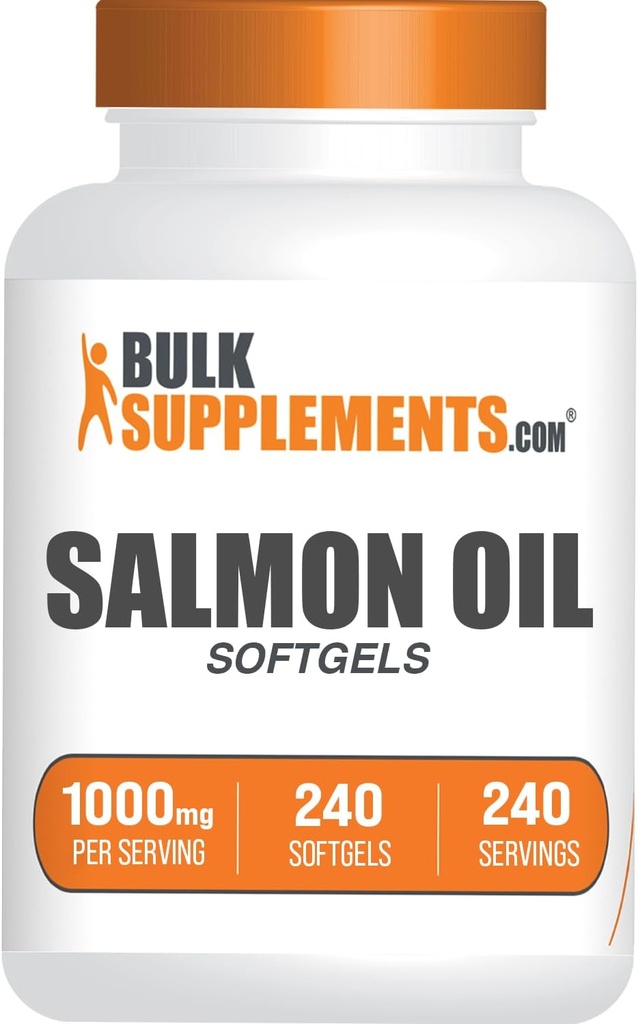BulkSupplements.com Aceite de salmón Softgels - Omega 3 Suplemento, Salvaje Alaska Salmón Suplementos de aceite - 1000mg, Gluten Gratis, 1 Softgel por Serving, 240 Cuenta (Pack of 1)