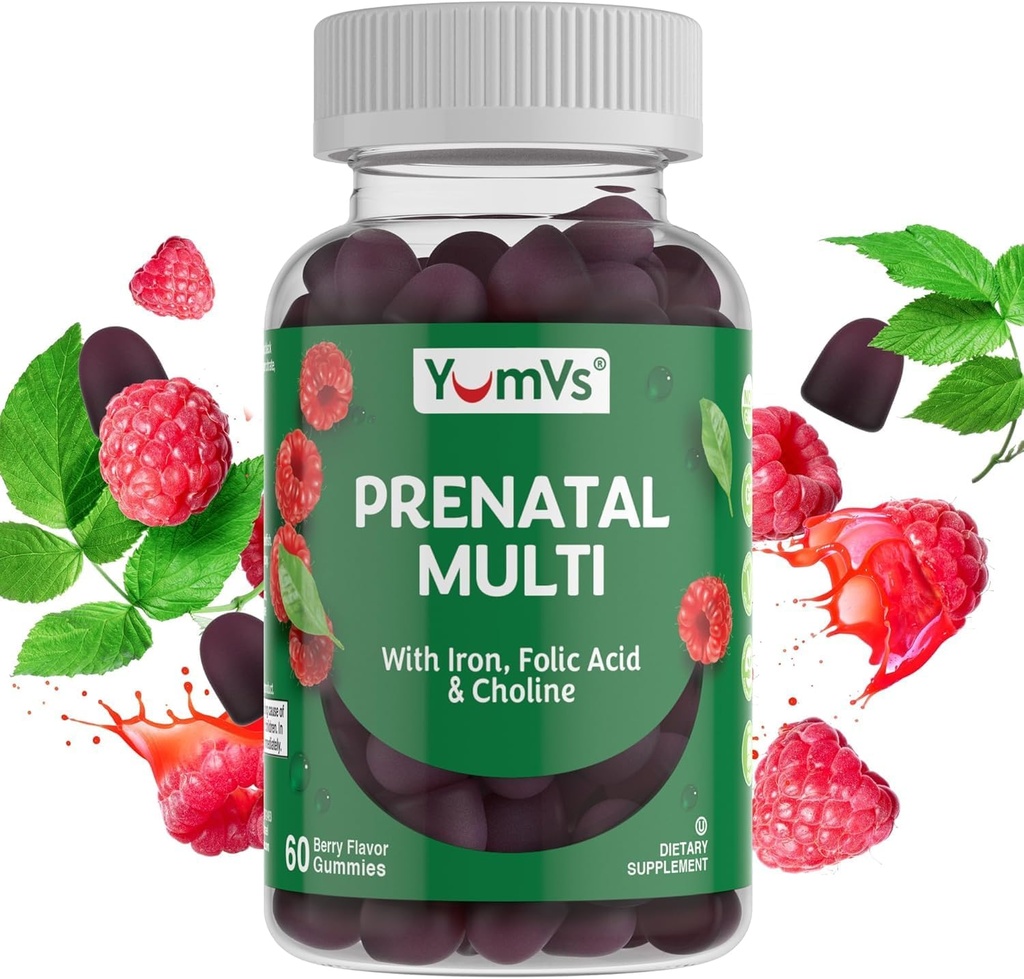 YumVs Prenatal Gummies for Women - Prenatal Vitamins for Women with Folic Acid, Iron & Choline - Vegetarian & Kosher Pregnancy Vitaminas - Womens Prenatal Multivitamin with A C D3 E B6 B12 (60 Count)