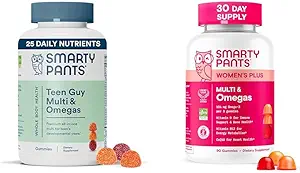 SmartyPants Women's and Teen Guy Multivitamin Gummies Bundle: Omega 3 (DHA/EPA), Methylfolate, CoQ10, Vitamina D3, C, Vitamina B12, B6, Vitamina A, K & Zinc, Gluten Free (30 Day Supply)