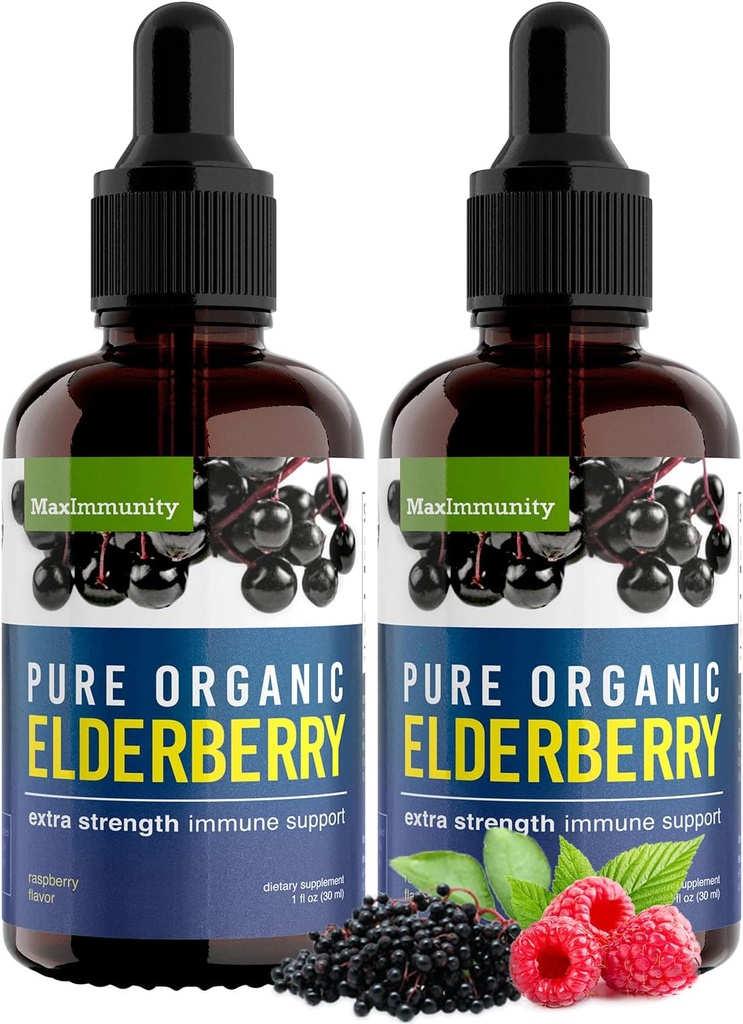 Orgánica Elderberry Syrup, 60 Day Supply, Black Liquid Drops for Immune Support, Sambucus Elderberry Syrup - Liquid Extract Drops for Kids &amp; Adults - Extra Strength (2 Pack)