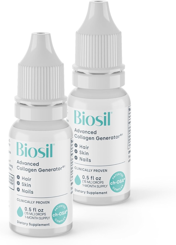 Biosil Collagen Booster Suplemento - 0,5 fl oz Drops, Pack de 2 - Activador de ch-OSA patentado para la piel, el pelo, las uñas &amp; joints - Apoyo a la producción natural - 60-Day Supply
