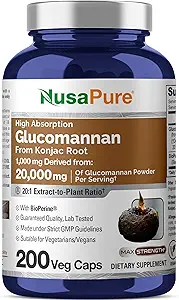 NusaPure Glucomannan 20.000 mg por Serving 200 VCaps (20:1 Extracto, BioPerine Non-GMO, Vegan) Konjac Root