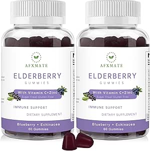 Sambucus Elderberry Gummies, Black Elderberry Gummy con zinc y vitamina C para adultos, Azúcar gratis Gummies multivitamina Soporte* Suplemento (2 Pack)