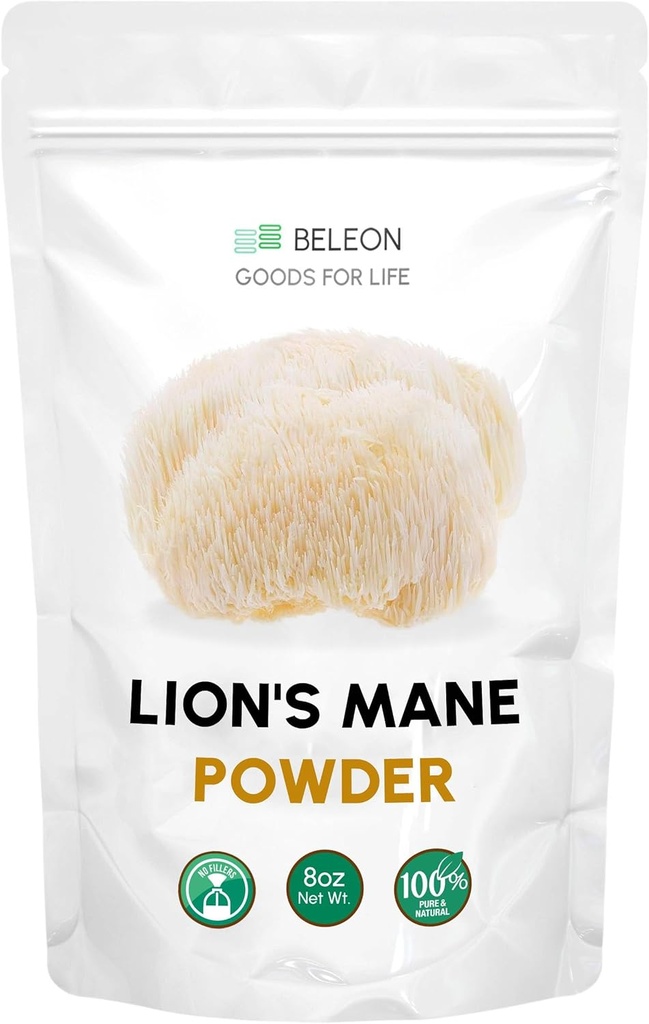 Lions Mane Powder 8 oz - Puro Lion's Mane Mushroom Suplemento con Antioxidantes, Vegan Powder