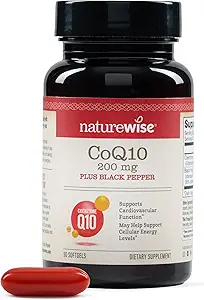 NatureWise CoQ10 200mg + Black Pepper Softgels - High Absorption Coenzyme Q10 + Black Pepper - Antioxidant for Heart Health + Cellular Energy - Vegan, Non-GMO, Gluten-Free - 30 Conteo[30-Day Supply]