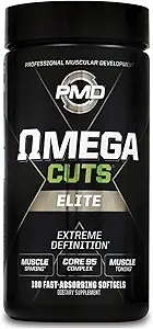 PMD Sports Omega Cuts Elite -Fat Loss-Muscle Defining Fórmula - Omega Fatty Acids, MCT y CLA para la definición y mantenimiento muscular - Keto Friendly For Women and Men - Stimulant Free (180 Softgels)
