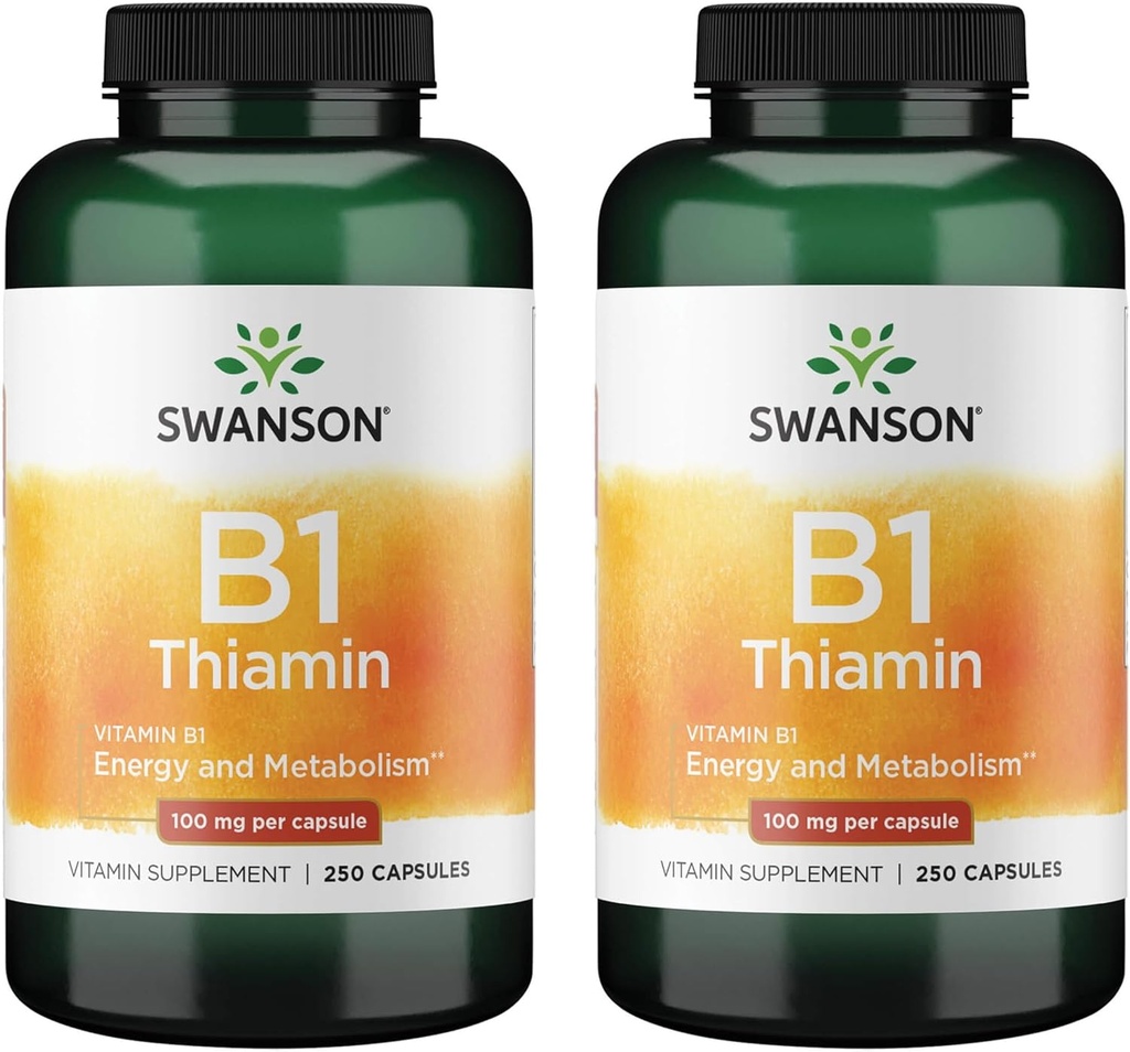 Swanson Vitamina B1 (Thiamin) - promueve el metabolismo saludable y proporciona apoyo energético - Suplemento natural de vitaminas Apoyo Optimum función celular nerviosa - (250 cápsulas, 100 mg cada uno) (2 Pack)