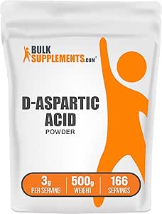 BulkSupplements.com D-Aspartic Acid Powder - D-Aspartic Acid Supplement for Men, Unflavored Amino Acid - Pure & Gluten Free, 3g per Serving, 500g (1.1 lbs) (Pack of 1)