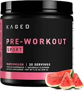 Kaged Sport Pre Workout Powder for Men &amp; Women, Watermelon, Sport Certified, 188mg Caffeine, Nitric Oxide Supplement, Beta Alanine for Energy, Weightlifting, Cardio Endurance &amp; Strength, 20 Servings