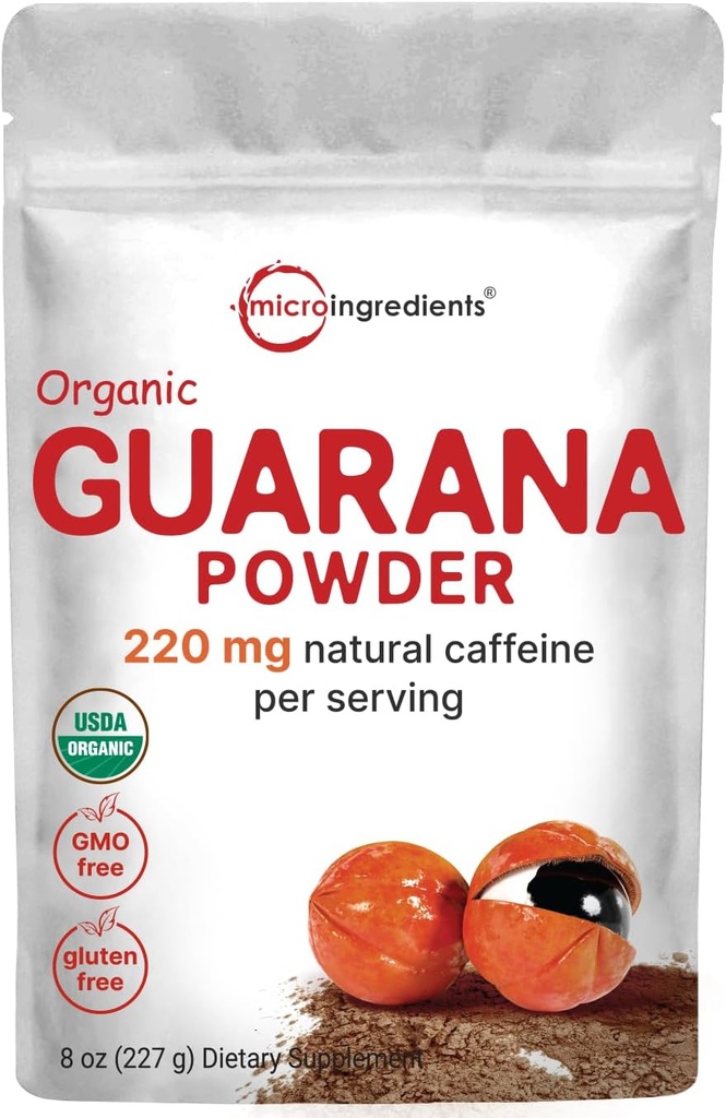 Micro Ingredientes Orgánica Guarana Powder 1000mg Por Serv, 8 onzas peru 220mg Natural Caffeine Energizer, Brasil Herbal Extract, Raw, Bulk Superfood, Coffee Substitute, Vegan Friendly, " Non-GMO