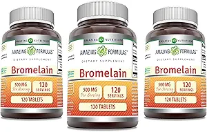 Fórmulas asombrosas Bromelain 500 Mg Tablets Suplemento ← Non-GMO Silencio Gluten Gratis Silencio Made in USA (120 Conde Silencio 3 Pack)