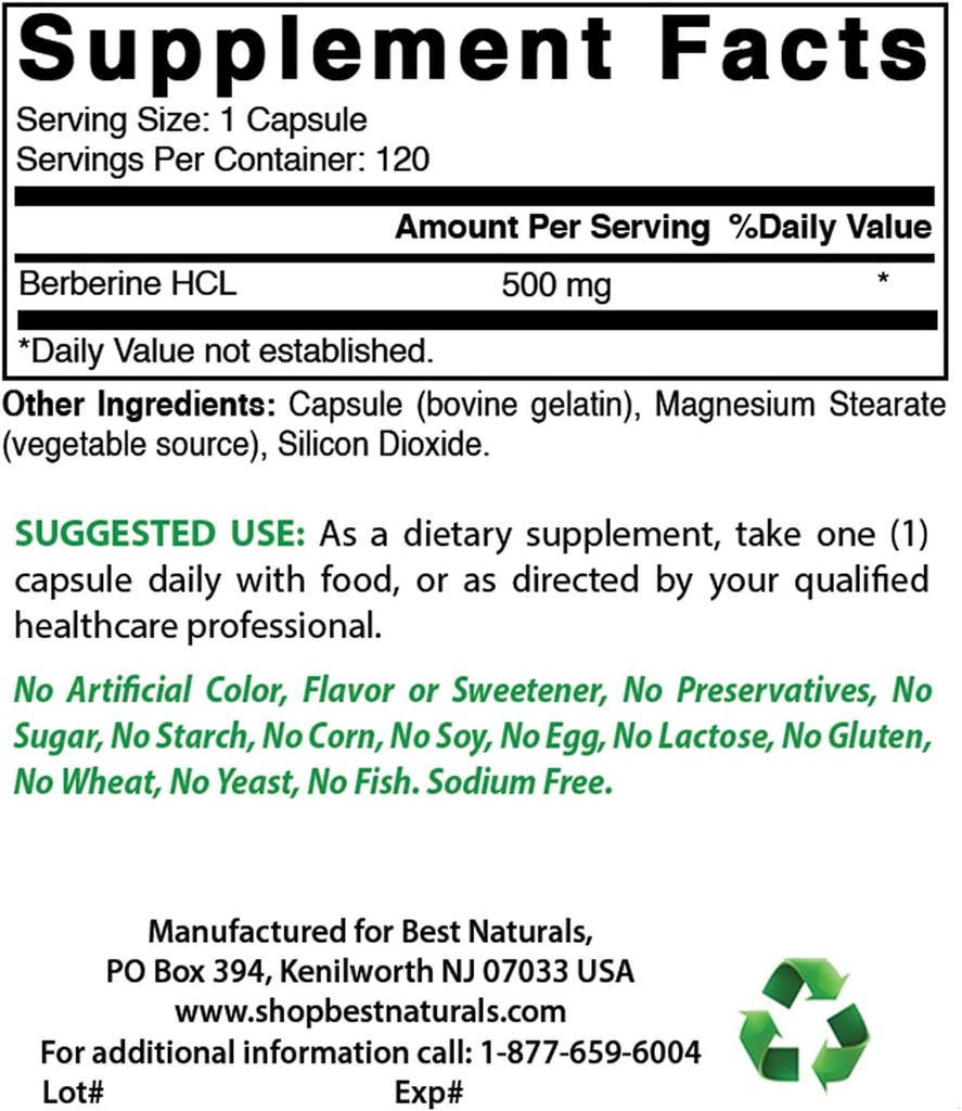 Mejores Naturales Berberina 500m &amp; Quercetina 1000 mg