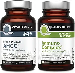 Calidad de vida AHCC Kinoko Platinum Mushroom Extracto e Inmuno Complejo con vitamina C - Ultimate Immune Support Bundle