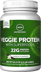 MRM Nutrición Veggie Protein with Superfoods ◾ Vanilla Flavored TEN 22g Protein completo TENER 8.8g Aminoácidos esenciales TEN 13 superalimentos ANTERIOR con Omega 3s y Omega6s ANTE Keto Friendly TEN 33 Serviciones