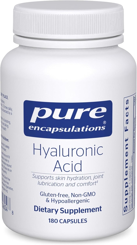 Encapsulaciones puras Ácido hialurónico - para la hidratación de la piel, la lubricación conjunta " Salud conjunta* - Ausorción efectiva - Gluten libre - Vegan " No GMO - 180 cápsulas
