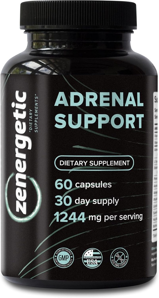 Complementos de Apoyo Adrenal  Cortisol Manager, Apoyo a la calma, Mood & Energy Support, con Ashwagandha, L-Tyrosine, Rhodiola Rosea & Holy Basil  60 Píldoras No GMO