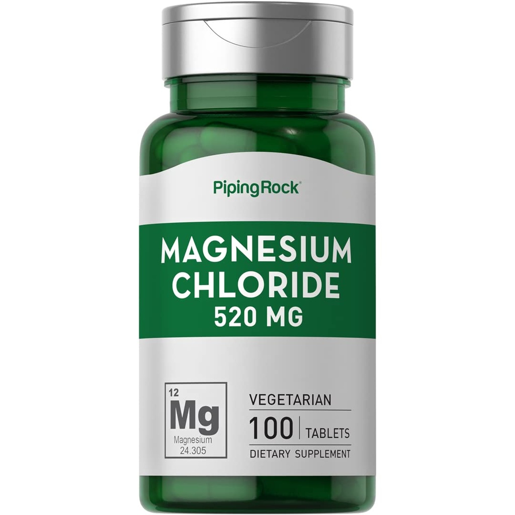 Piping Rock Magnesium Chloride | 520mg | 100 Tablets | Vegetarian, Non-GMO, Gluten Free Supplement