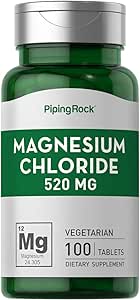 Piping Rock Magnesium Chloride TEN 520mg TENER 100 Tablets TEN VÉGICO, NO GMO, Gluten Suplemento Gratis