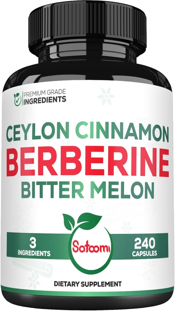 Berberine 1500mg Suplemento con Ceilán Orgánico Barco de canela &amp; Bitter Melon - 240 cápsulas Vegan para 80 servidumbres - Sistema inmunológico, Salud del corazón, Manejo del cuerpo > Apoyo a la digestión
